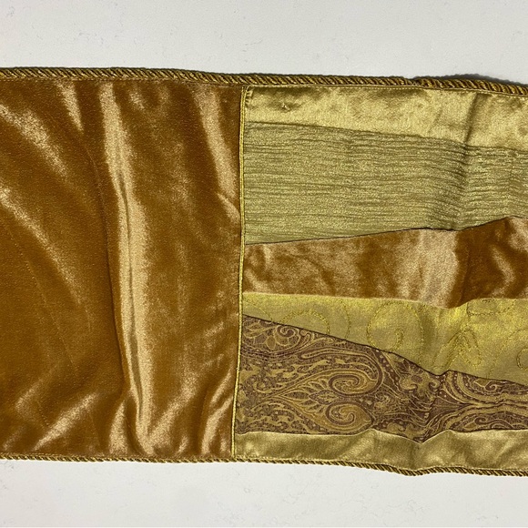 Table runner w/ blocks of gold, paisley & velvet, bound with gold metallic braid - Picture 4 of 11